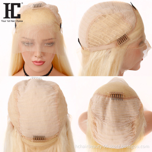 Honey Blonde 613 Human Hair Lace Wigs Brazilian Straight Blonde Lace Frontal Wigs 30 Inch 613 Wig Remy Human Hair